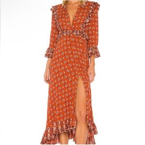 Floral Ruffle Midi Dress - Orange
